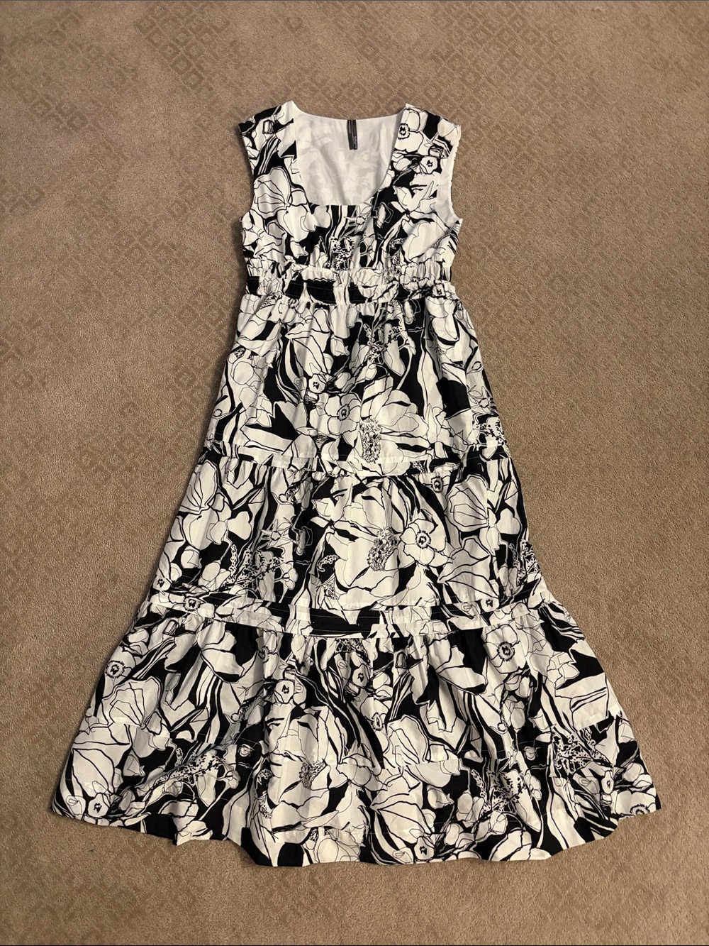 Anthropologie Black and White Floral Maxi Dress with pockets
